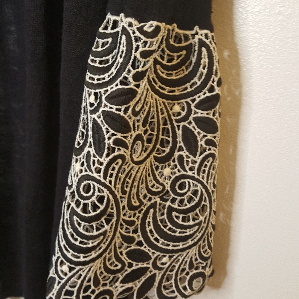 Alfani Black Cardigan with White Lace Sleeves - Picture 3 of 8